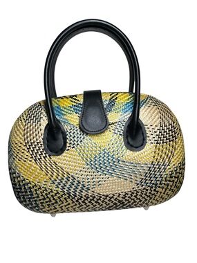 Handwoven Straw Woven Top Handle Barrel Bag Multi Color
